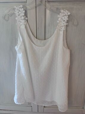 White Floral Strap Swiss Dot Tank Top